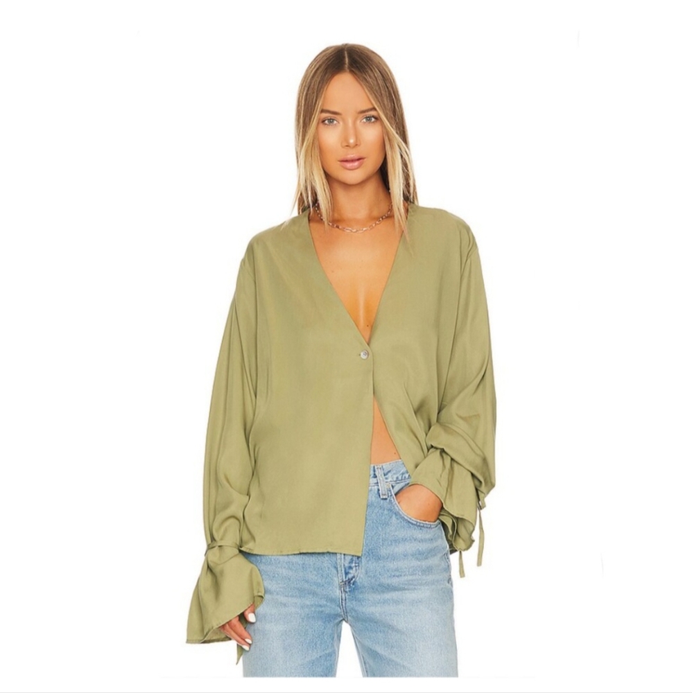 L'Academie Tie Sleeve Blouse in Olive Green